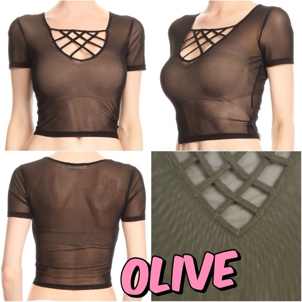 💚 Caged Full Mesh Crop Top in Olive